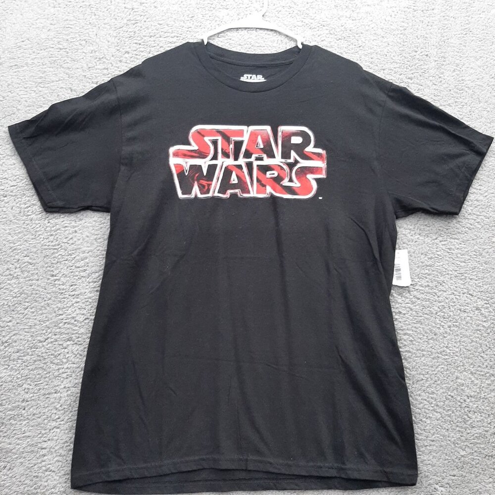 Star Wars Black T-Shirt With Distressed Logo Design By Mad Engine NWT